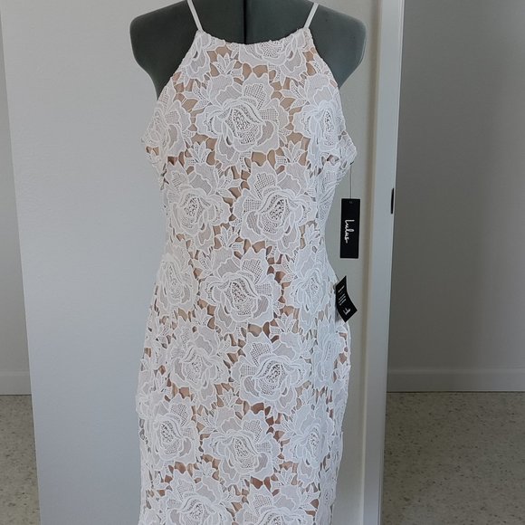 Lulus Dresses & Skirts - White lace bodycon zipper dress